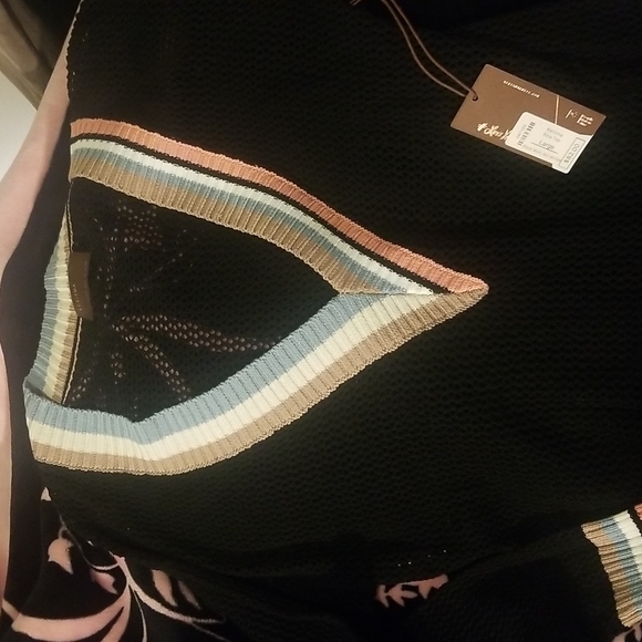 Nordstrom's KERISMA Rica Black Mesh Sheer Top. Earth Tones accent V-Neck - Picture 6 of 15